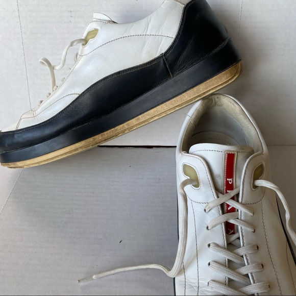 Prada White Black Leather Sneakers - Picture 8 of 13